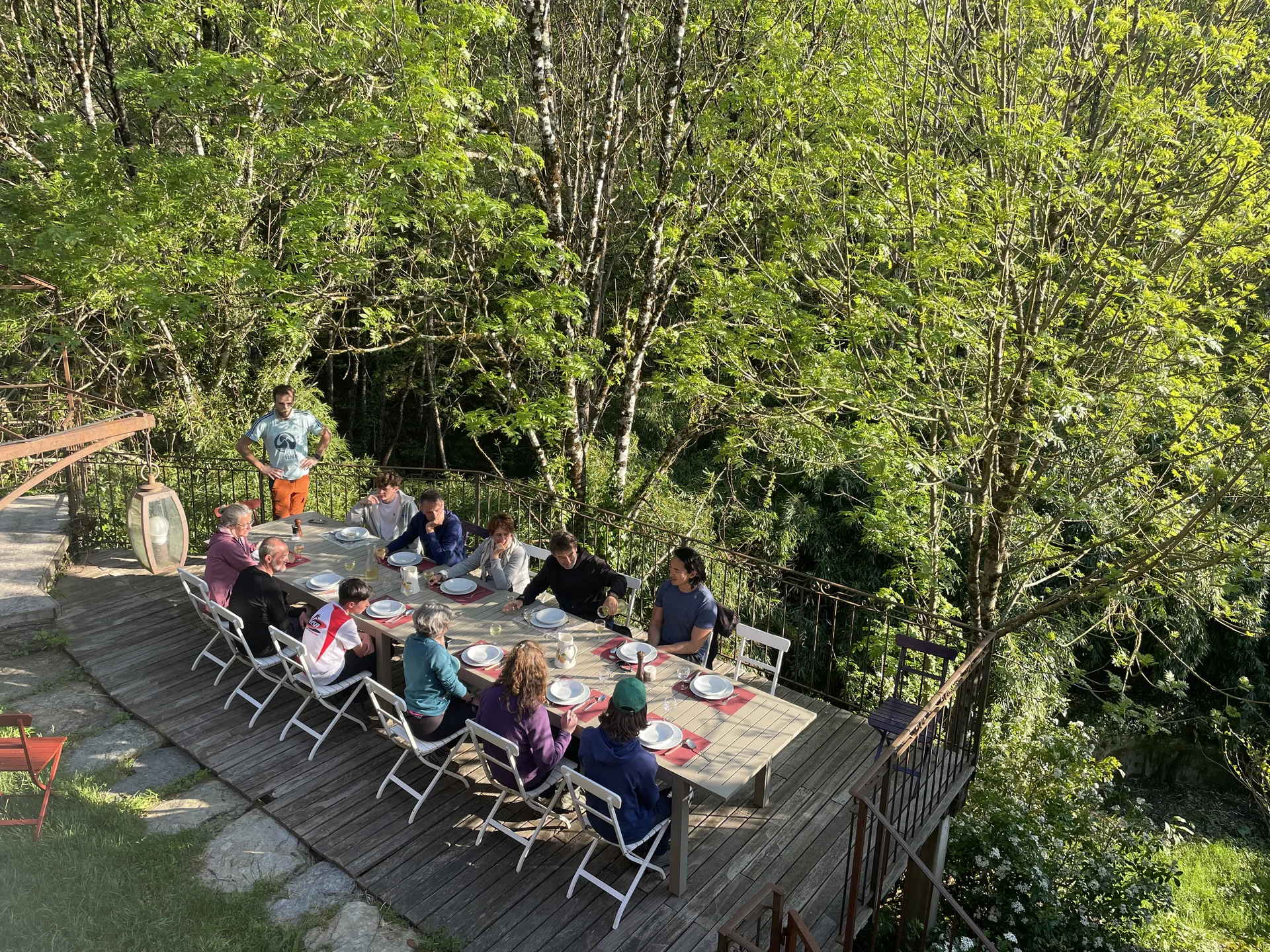 Guest table at the Gîte du Pont de Burgen, family cooking with garden produce